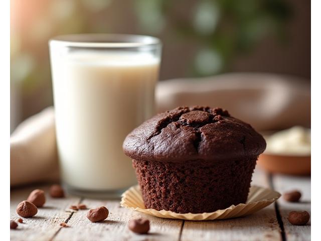 귀여운 비건 초콜릿 머핀과 식물성 우유