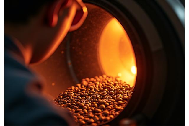 로스팅 중 1차 크랙을 확인하는 바리스타