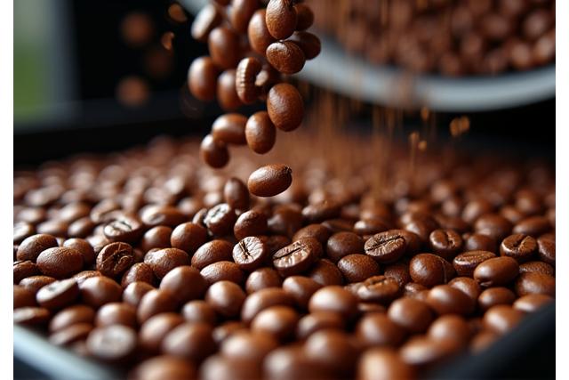 완성된 로스팅 원두와 로스팅 머신