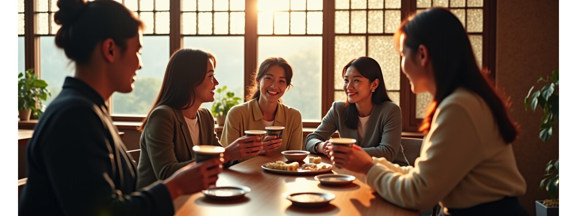 한성 브루 & 블룸 카페 내부에서 다양한 사람들이 커피 클래스에 참여하고 즐겁게 소통하는 모습