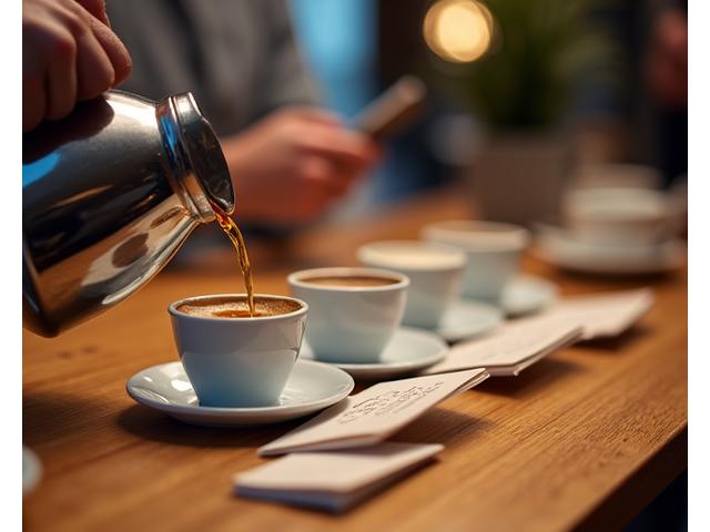 매주 토요일에 진행되는 커피 테이스팅 클래스, 다양한 재배 지역의 원두 샘플과 테이스팅 노트