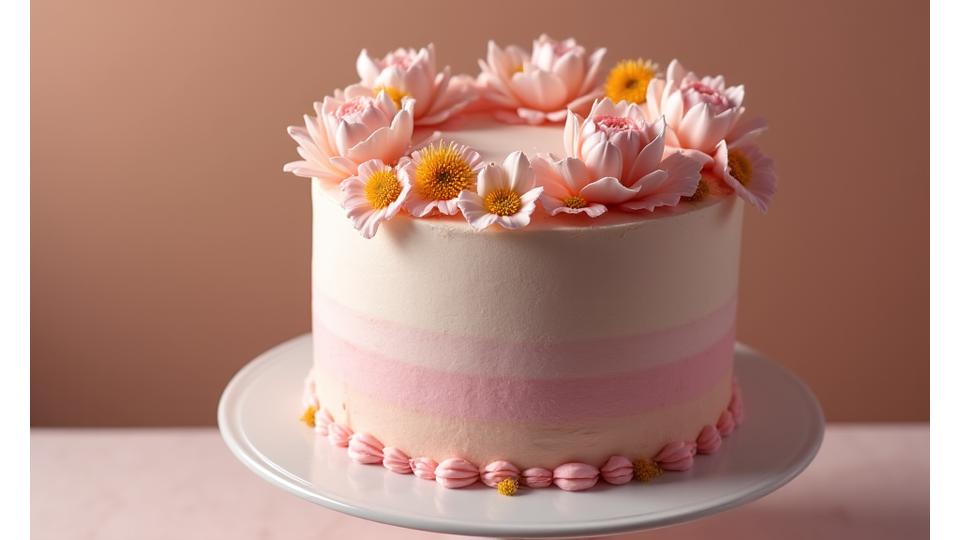 섬세한 디자인의 커스텀 생일 케이크