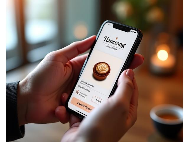 스마트폰 화면에 한성 브루 & 블룸의 온라인 주문 과정이 직관적으로 보이는 모습