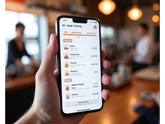 스마트폰 앱에 '주문 접수', '제조 중', '픽업 준비 완료' 등 주문 상태가 실시간으로 표시된 타임라인