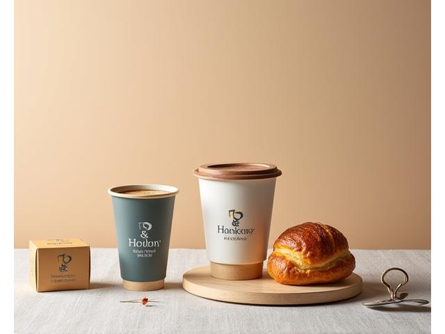 친환경 포장재에 담긴 따뜻한 커피와 신선한 베이커리가 정갈하게 놓여있는 모습