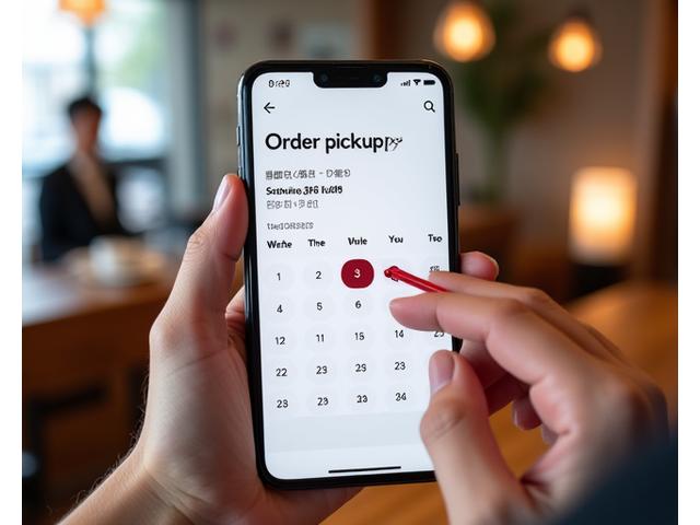 스마트폰 캘린더 앱에 표시된 픽업 시간 선택 화면, '예약 픽업' 강조