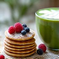 말차 라떼와 프로틴 팬케이크