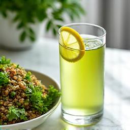 퀴노아 샐러드와 시원한 그린티 한 잔